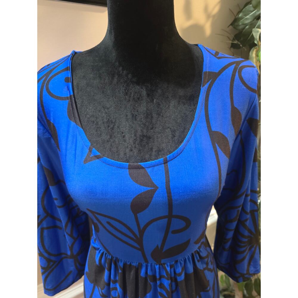 R&B Collection Midi Dress Women's 1X Blue Floral Casual Loose Fit Long Sleeves - Picture 3 of 11
